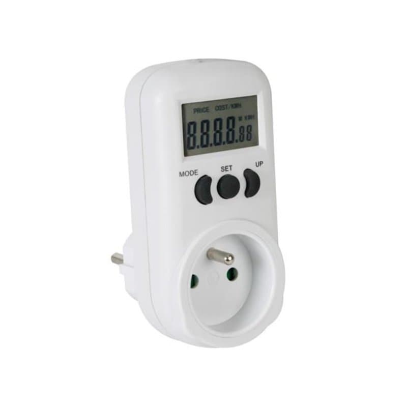 Perel Wattmètre, écran LCD, 230 V, 16 A, 3600 W, terre française type E, blanc