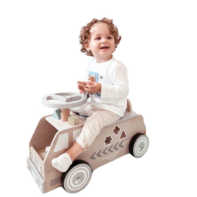 Mamabrum Voiture en Bois à Monter - Porteur Éducatif avec Blocs de Formes, Siège Confortable - Jouet d'apprentissage 2+ Ans - De