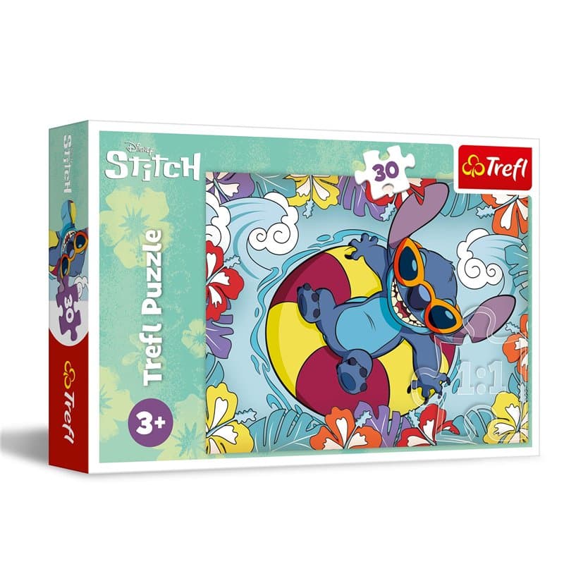 Trefl - Lilo & Stitch, Lilo & Stitch en Vacances - Puzzle 30 Pièces - Puzzle Colorés avec Personnages de Bande Dessinée, Diverti