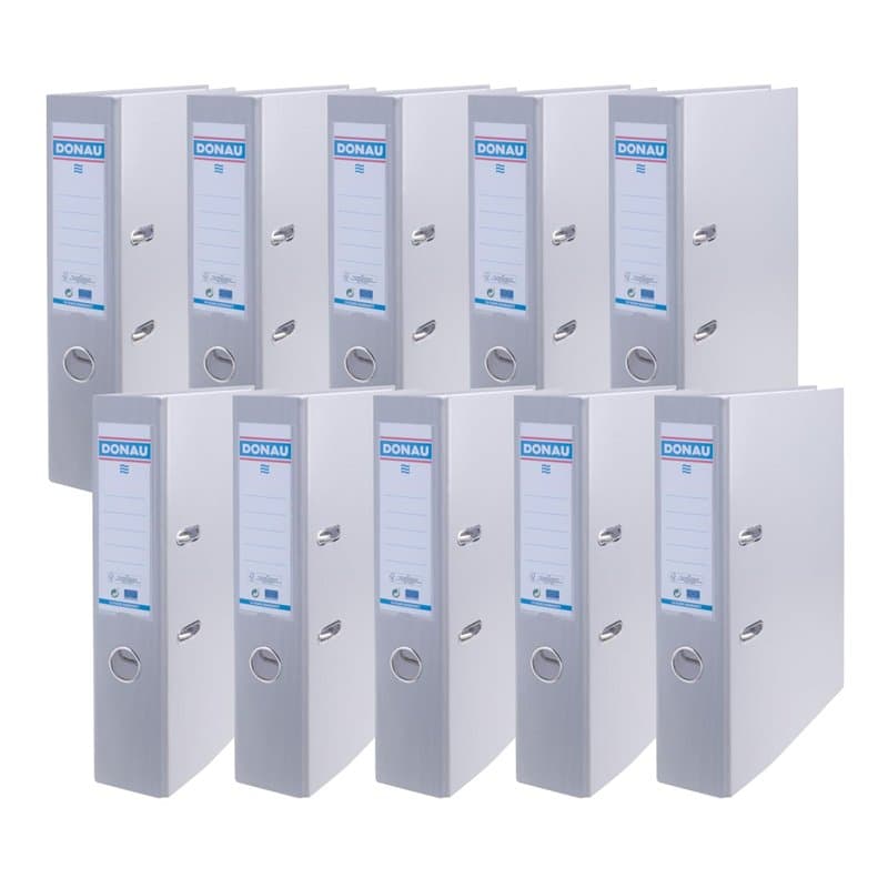 DONAU Master Lot de 10 Classeurs de Bureau/Fins Format A4 7,5 cm avec Couverture en Plastique PP/Carton/Gris/Certificat FSC/fabr