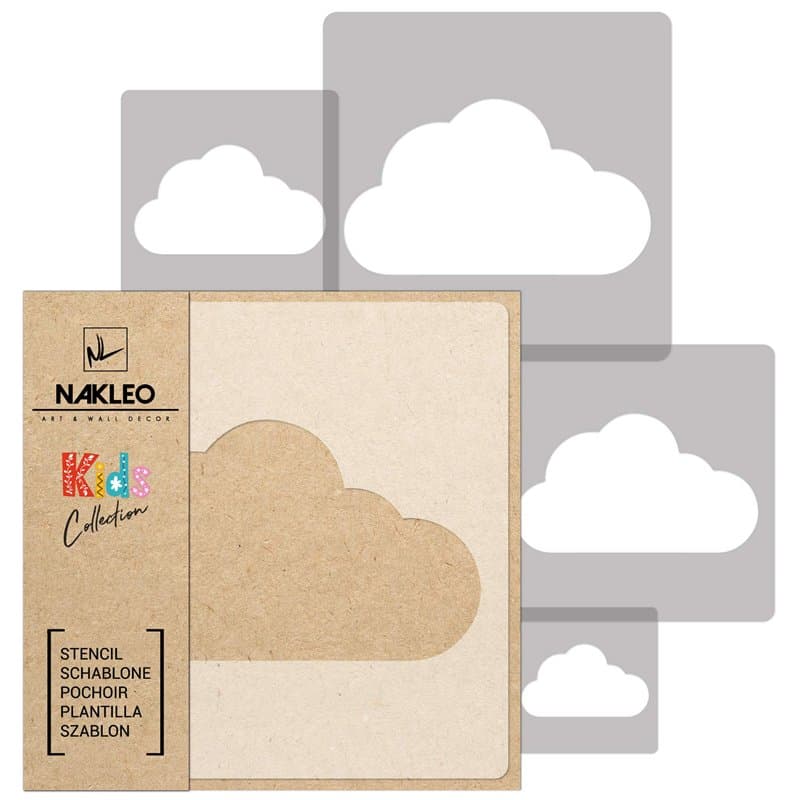 NAKLEO Pochoirs de Peinture pour Enfants, 5 pièces 9x9 à 34x34cm, Modèle de Dessin en Plastique, Réutilisables, Nuage Nimbus Néb