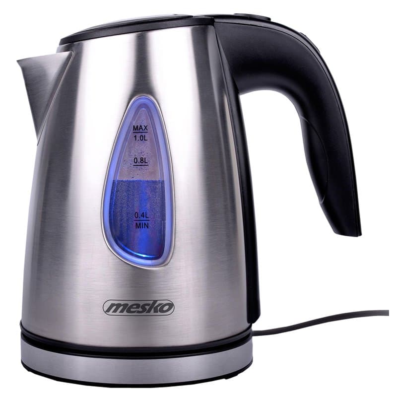 Mesko MS1351 Bouilloire Électrique 1 Litre, Acier Inoxydable sans BPA, Arrêt Automatique, 360° sans Fil, Résistance Cachée, 1630