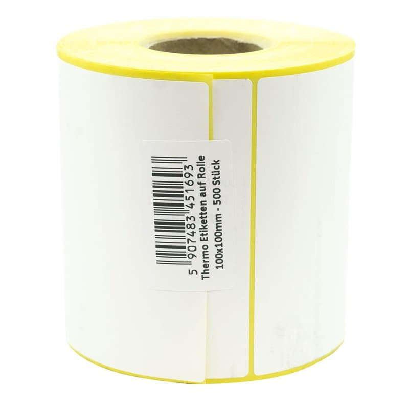 MD Labels Lot de 500 étiquettes thermiques blanches en rouleau 100 x 100 mm – Adhésif permanent, pour codes-barres, étiquettes a