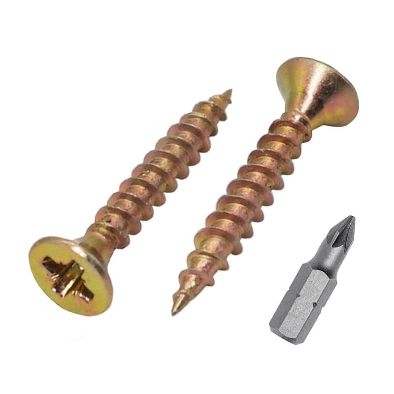 Lot de 1000 vis à bois en acier zingué jaune 3,0 x 16 mm, vis à panneaux d'aggloméré, vis Pozi-Drive universelle, tête fraisée (