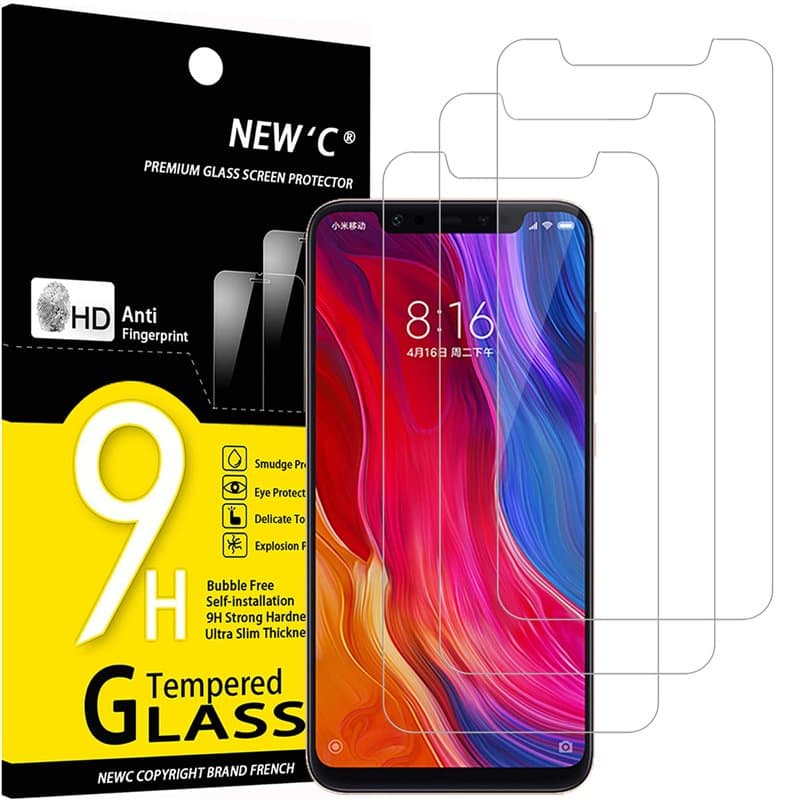 NEW'C Lot de 3, Verre Trempé pour Xiaomi Mi 8, Mi 8 Pro, Mi 8 Explorer, Film en Protection écran efficace contre les Rayures - U