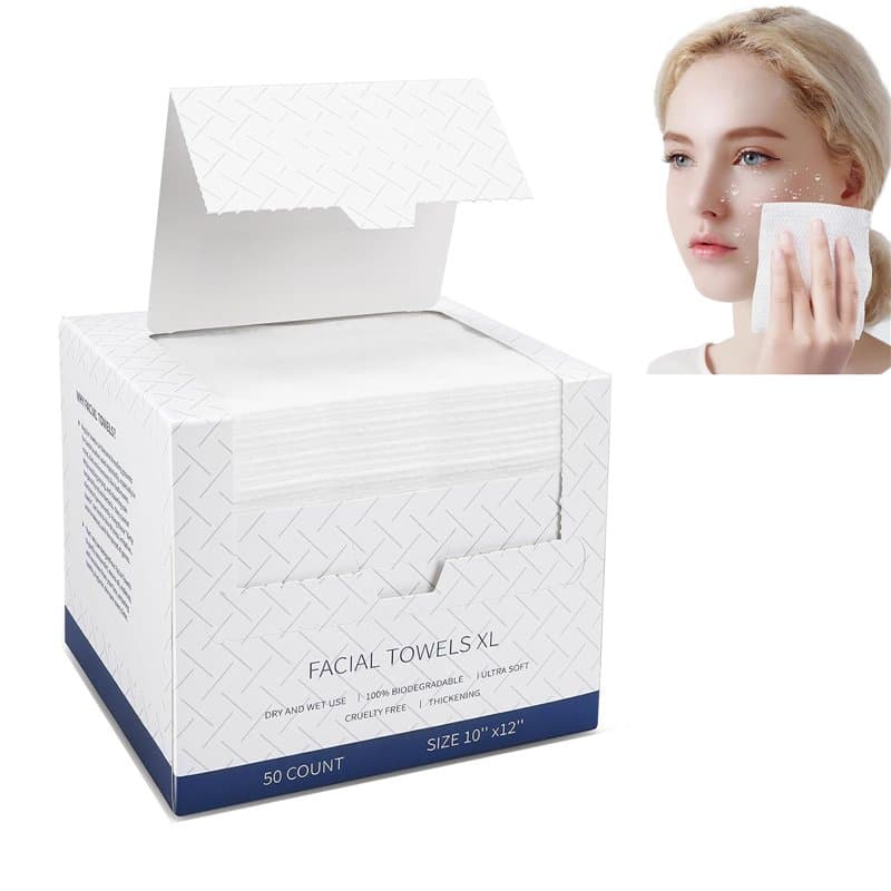 Serviettes Visage XL,Serviette Jetable pour le Visage,Lot de 50 Mouchoirs en Coton Biodégradables,pour les Soins de la Peau,les