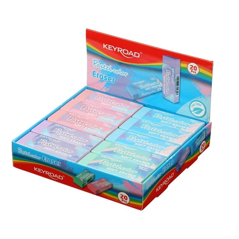 KEYROAD Lot de 20 gommes amusantes pour crayon et crayon de couleur - Emballées dans un présentoir - Mélange de couleurs - Idéal