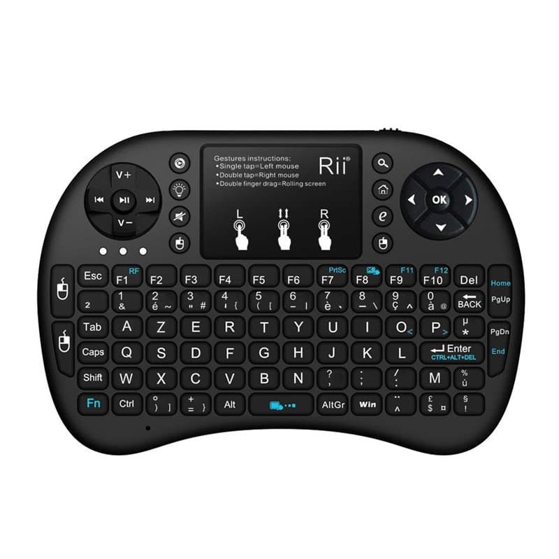 Rii Mini i8+ Wireless (AZERTY) - Mini Clavier Française Rétro-éclairé Ergonomique sans Fil avec Touchpad - Pour Smart TV, mini P