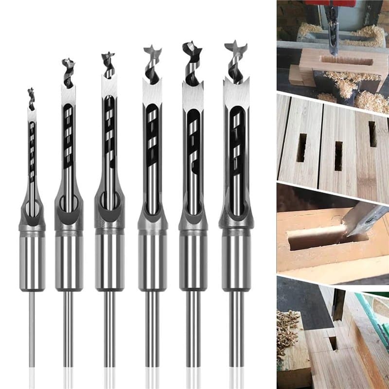 Lot de 6 Forets à bois trou carré Bédanes Creux en Acier Outils Set pour travail du bois Foret a trou carre Foret Trou de Perçag