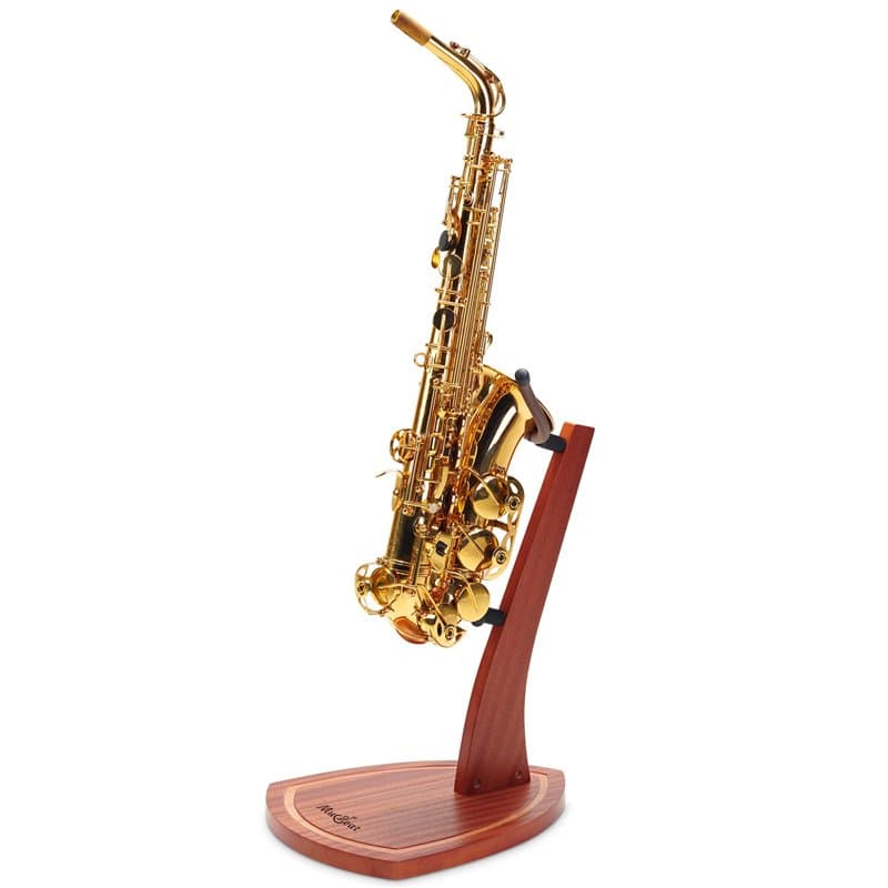 Musbeat Support de saxophone en bois avec base lourde fabriquée à la main, support cadeau pour saxophone avec 2 empiècements en