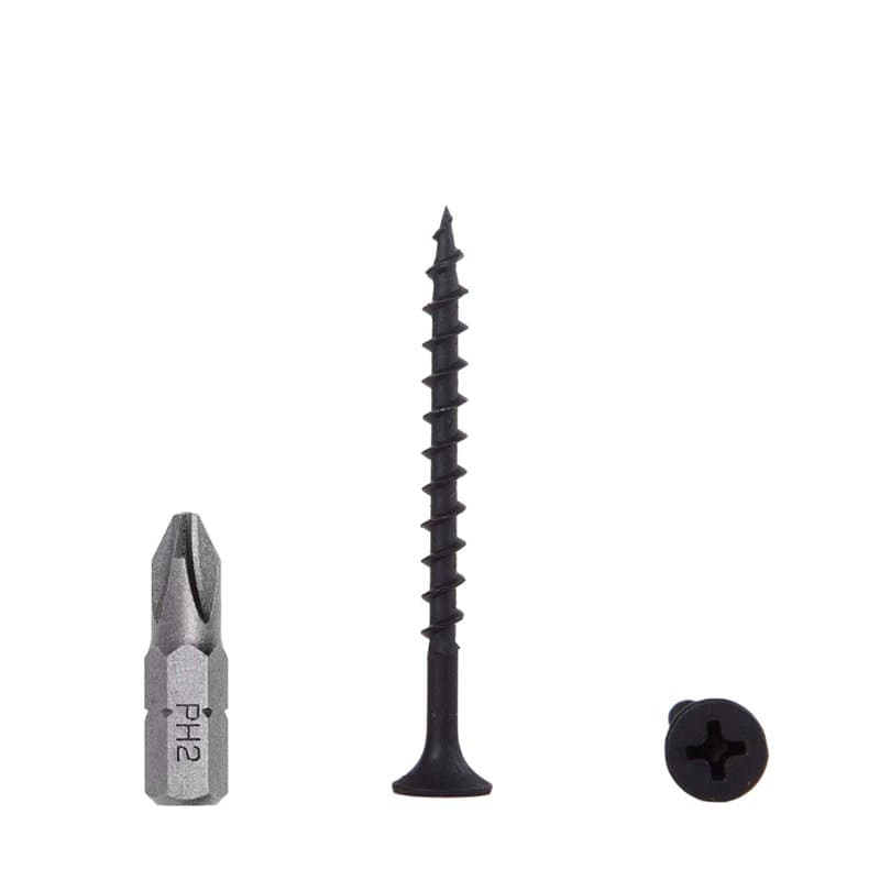(Lot de 50 vis) Vis en acier au carbone phosphaté noir pour cloison sèche 3,5 x 45 mm, vis à bois, tête bombée cruciforme, fixat