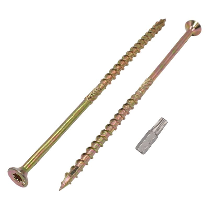 Marcopol Lot de 6 vis à bois en acier zingué jaune Tête Torx Type 17 Tête fraisée Vis à panneaux d'aggloméré 6,0 x 200 mm