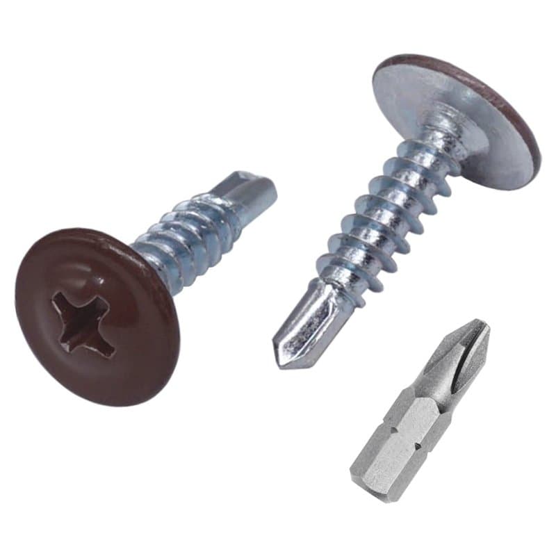 Lot de 70 vis auto-foreuses peintes 4,2 x 19 mm, tête de réglage modifiée Phillips Vis à tôle Tête gaufrée (70, marron chocolat