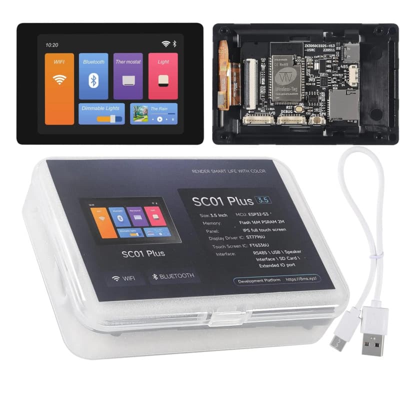 TECNOIOT 1 pièces WT32-SC01 Plus Carte de développement ESP32 3.5 Pouces 320X480 Tactile LCD Bluetooth WiFi