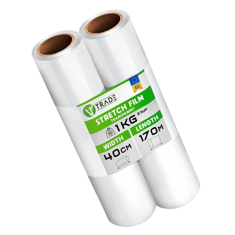 V1 Trade Film Etirable Demenagement - 2 Rouleaux Film Palette Transparent 40cm x 170m - Plastique Protection pour Colis et Meubl