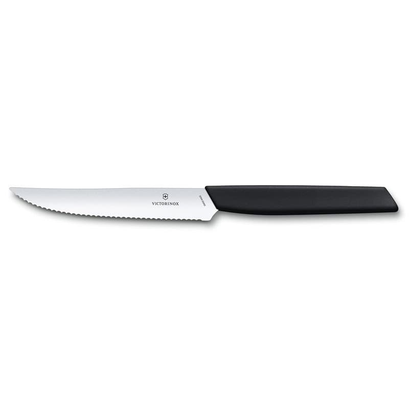 Victorinox Swiss Modern, Set de couteaux à steak professionnels, 2 pièces, lame extra-tranchante, tranchant ondulé, 12 cm, acier