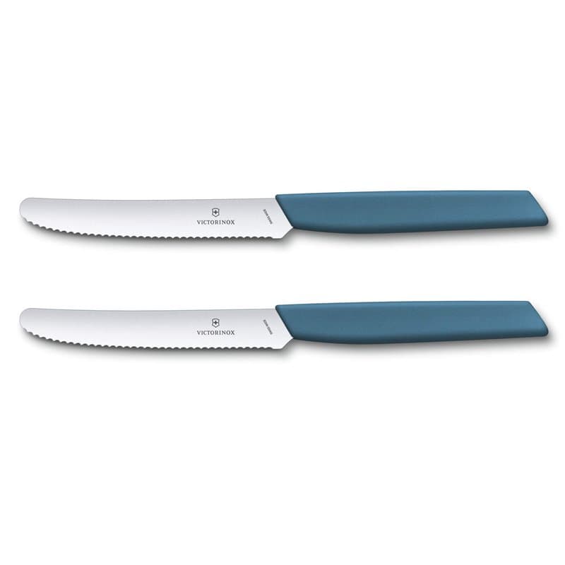 Victorinox Swiss Modern Set de couteaux à pain, 2 pièces, lame extra-tranchante, tranchant ondulé, 11 cm, manche plastique, acie