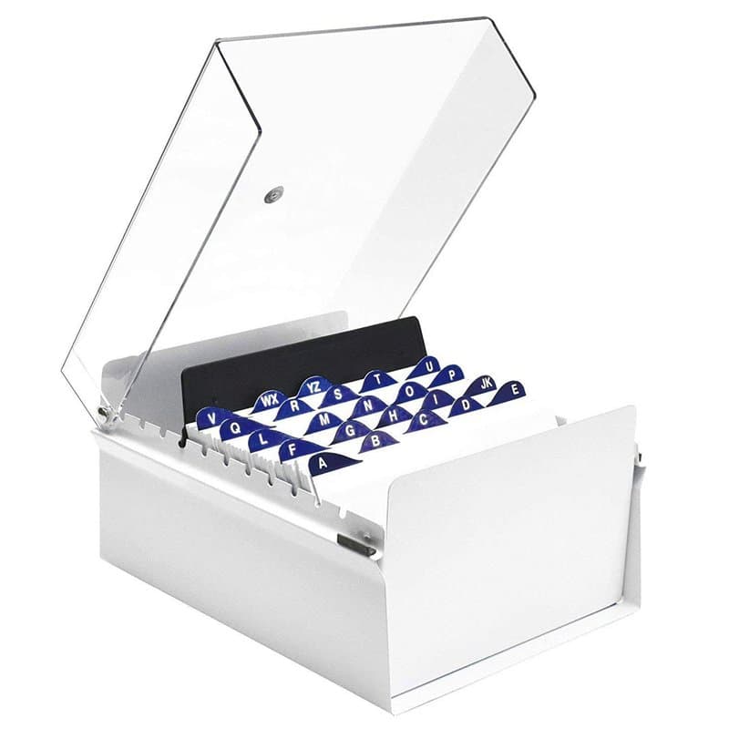 Acrimet Boîte à Fiches Organisateur 5'' x 8’', Base en Métal Robuste (Index AZ et un Séparateur Plastique Inclus) (Base Blanc av