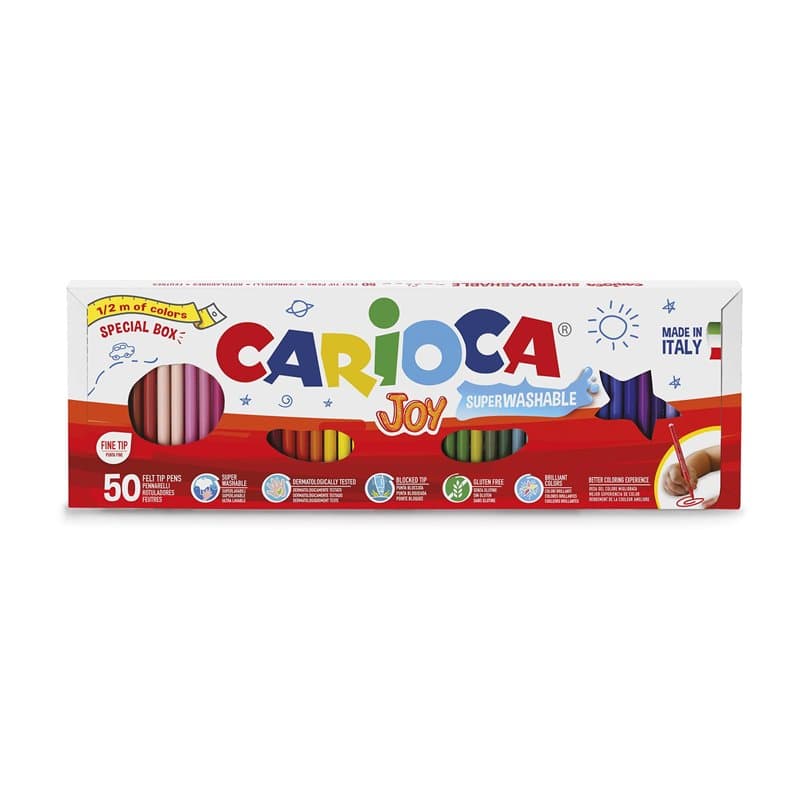 Carioca Marqueurs Joy demi-mètre colorés pour enfants avec pointe fine, format spécial de demi-mètre, idéal pour dessiner et col