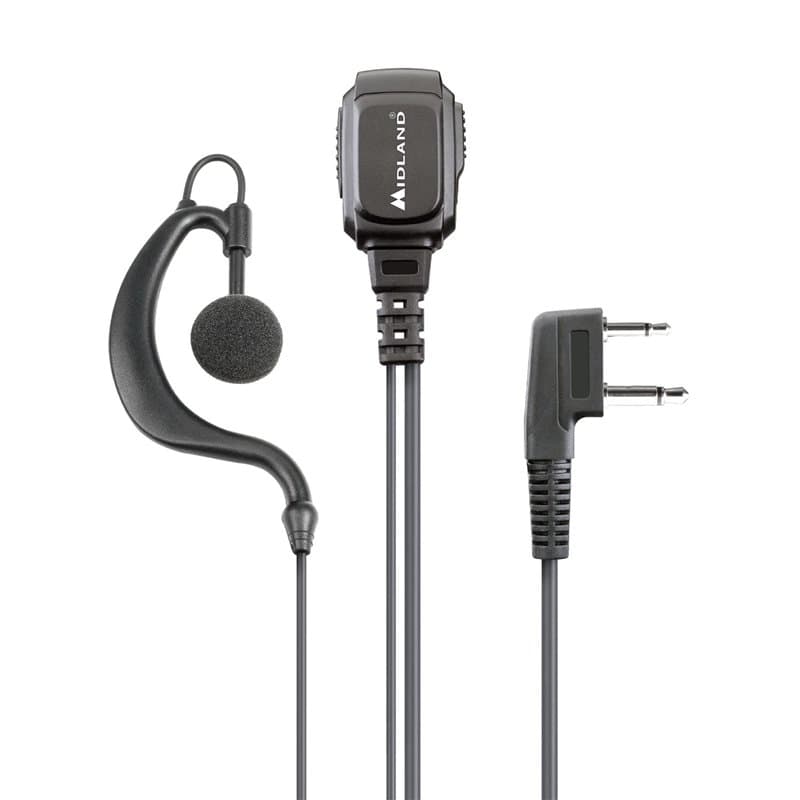 Midland - Micro avec Écouteur Mono MA21-L PRO Sécurité, Airsoft, Outdoor - Cable Microphone Spiralé, Interrupteur Commutateur VO