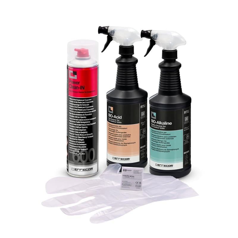 Errecom Kit nettoyage complet climatisation, avec Power Clean In aérosol 600mL pour unité intérieure, Bio-Acid et Bio-Alkaline 2