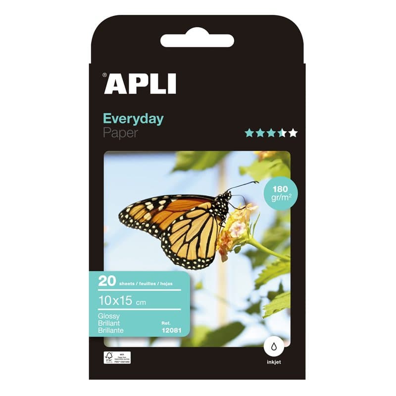 Apli Agipa – Pochette Feuilles Papier Photo Brillant Everyday – Format A4 – 20 Feuilles - 100 x 150 mm