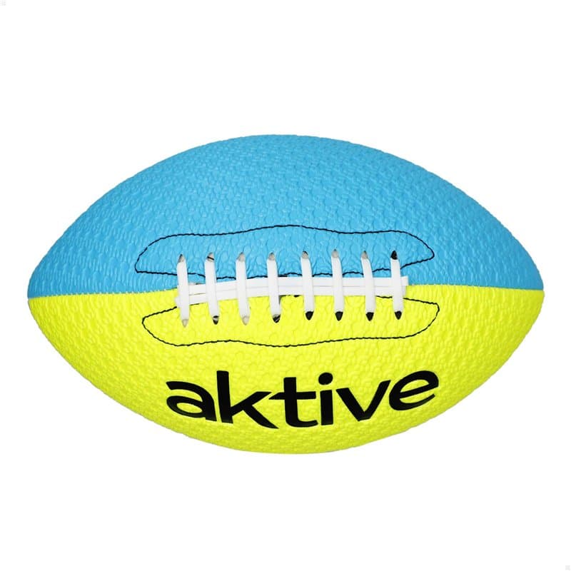 AKTIVE Ballon de Rugby en PVC, diamètre 22 cm, Taille 5, Jaune Fluo et Bleu, résistant et Durable, Prise en Main, idéal pour l'e