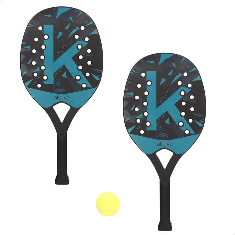 AKTIVE Ensemble de Raquettes de Padel de Plage avec Ballon et Sac de Transport, Design perforé, légères et résistantes, idéal po