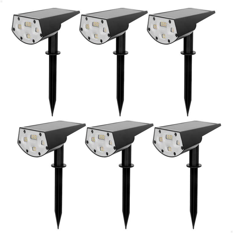 AKTIVE 85496 Lot de 6 balises solaires LED 2 en 1, lumière chaude 5-10 lumens, avec piquet ou montage mural, sans câbles, étanch