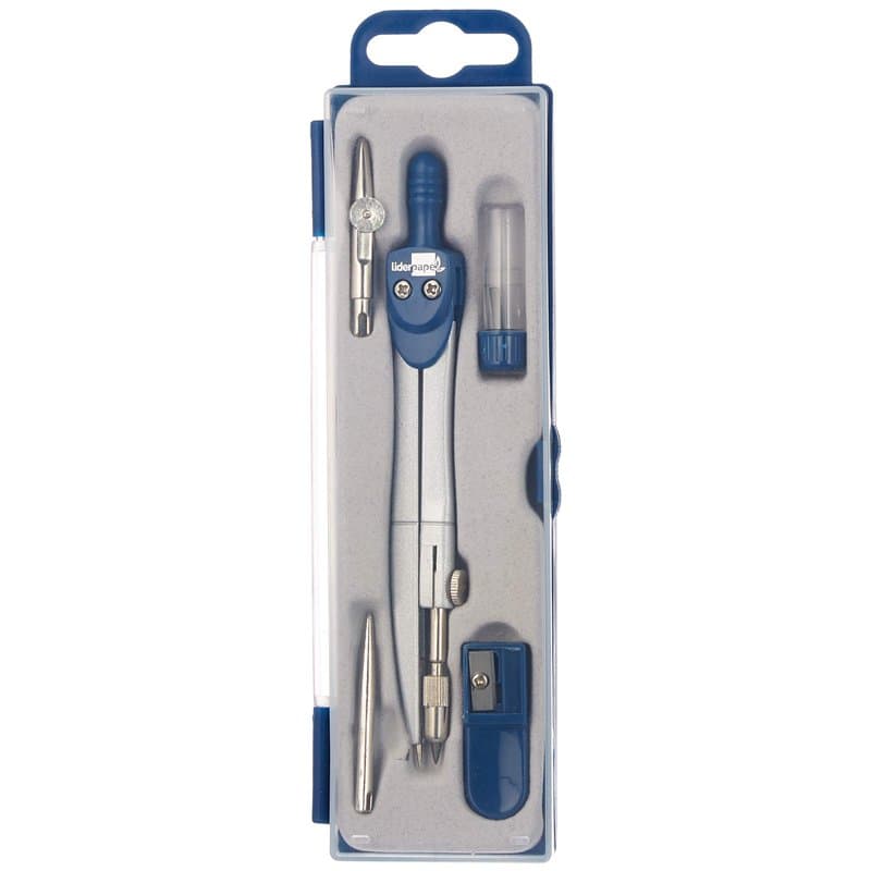 Liderpapel 911831 Compas Scolaire Circonférence 38 cm Longueur 12,5 cm Taille-Mines Tire-Ligne Mine 2 mm Couleurs Assorties