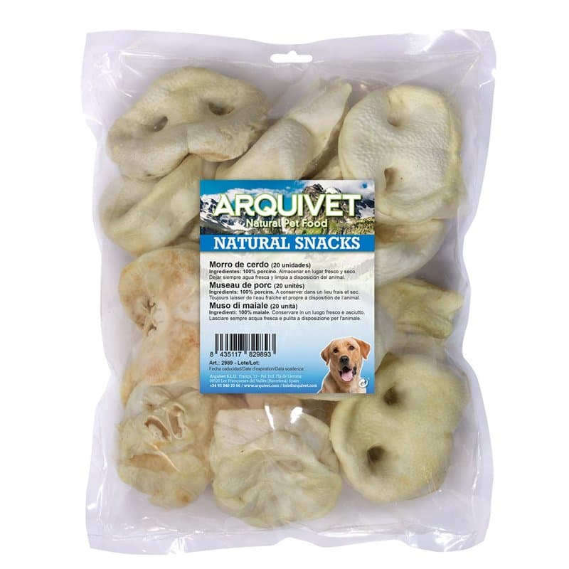 ARQUIVET Morro de Porc en Sachet de 20 unités - Snacks 100% naturels pour Chiens - Récompenses, friandises, friandises Canines -