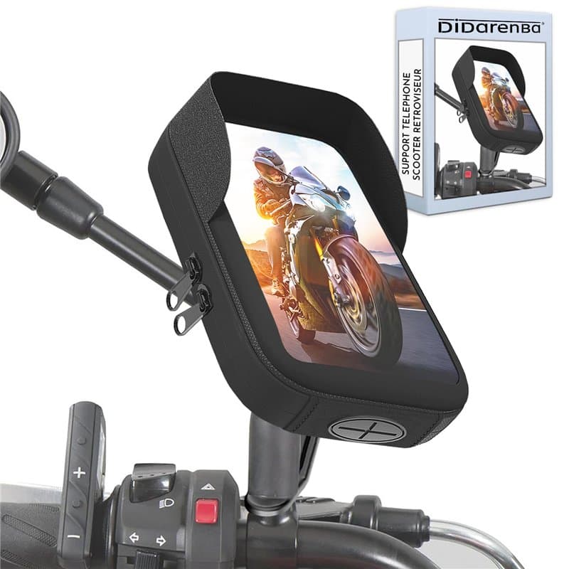Support Telephone Moto Etanche Scooter retroviseur Compatible avec Les Smartphones jusqu'a 7,5" Noir Gris