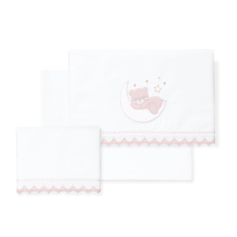 Interbaby Parure de lit bébé 100% Coton pour Voiture/couffin/couffin - Guipure Ours Lune Ensemble 3 pièces, Drap-Housse + Drap P