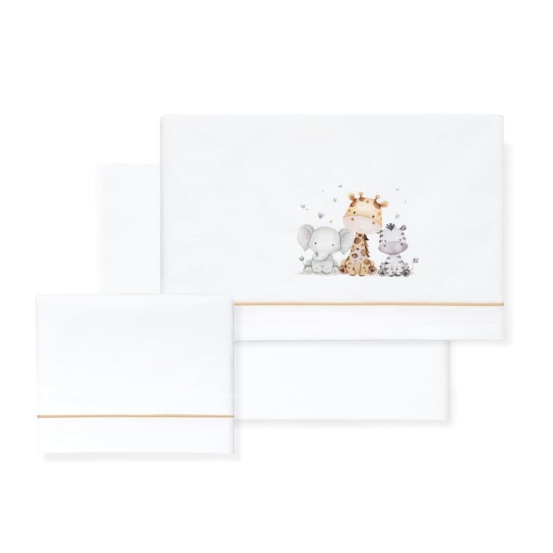 Interbaby Parure de lit bébé 100% Coton pour Voiture/couffin/couffin - Girafe éléphant Ensemble 3 pièces, Drap-Housse + Drap Pla
