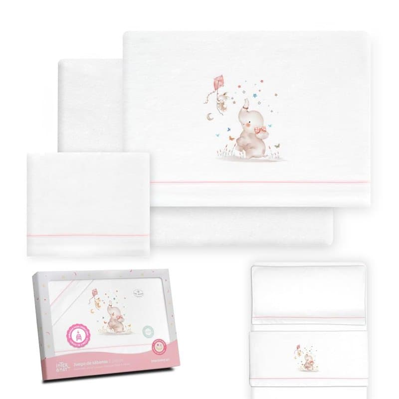 Interbaby - Parure de lit pour Berceau 50 x 80 cm, 100% Coton, avec Drap-Housse, Drap Plat et taie d'oreiller, idéal pour l'hive
