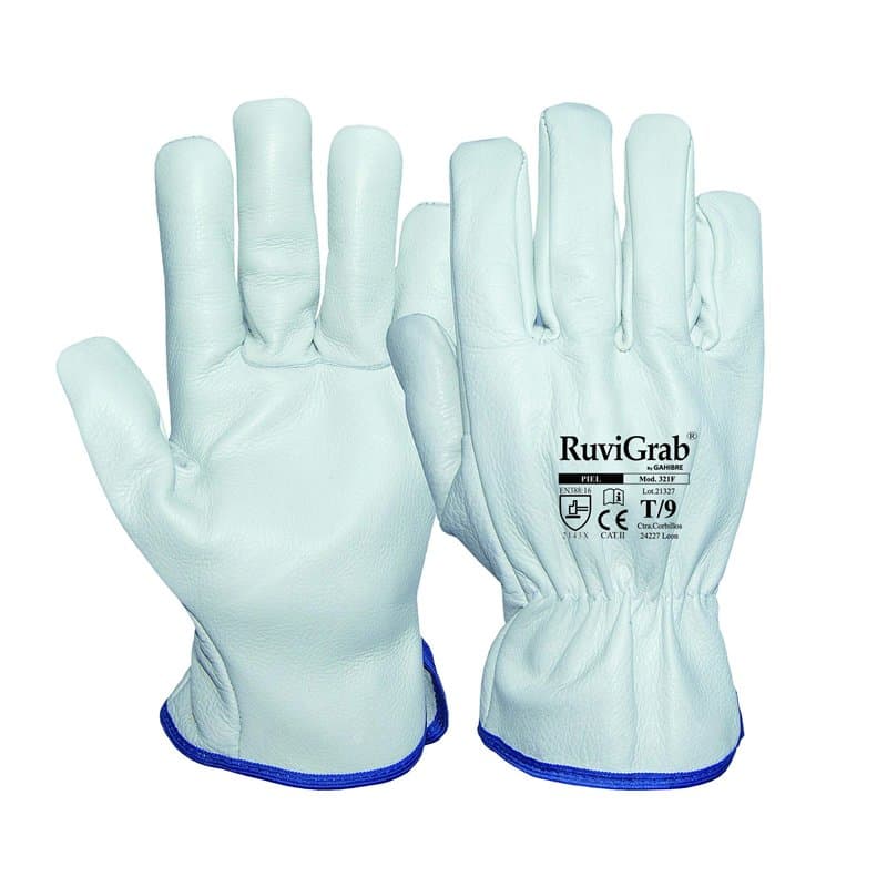 Ruvigrab - Gant de travail en cuir de vache pleine fleur naturel - Gants de jardinage - Gants en cuir - Gants en cuir pour la co