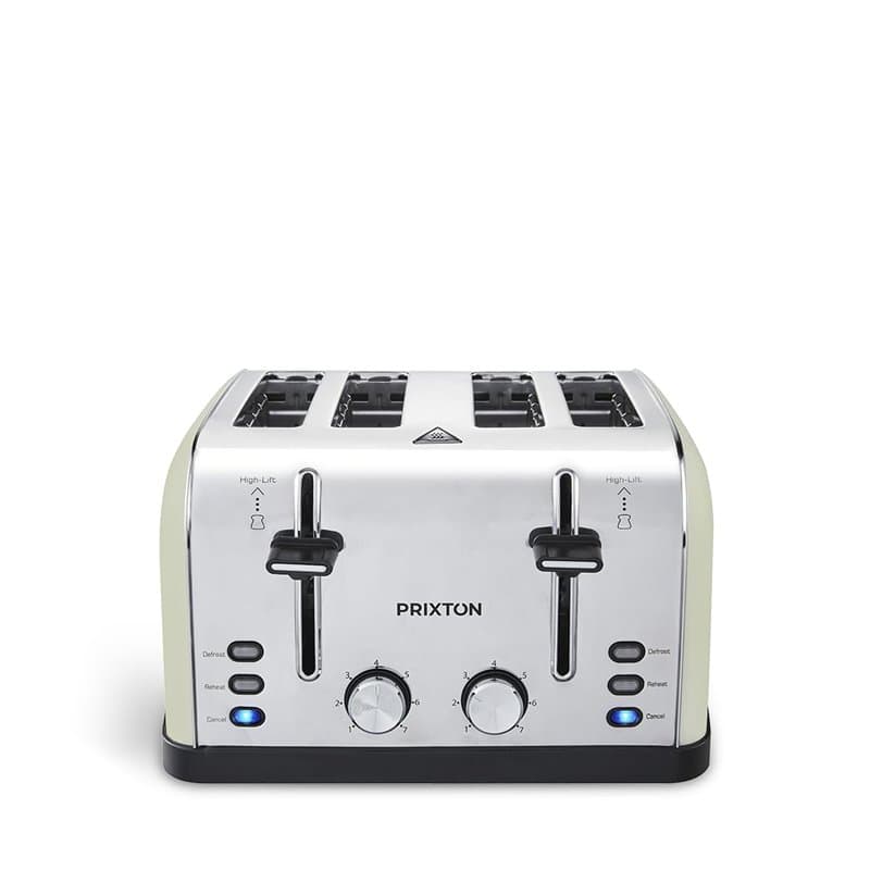 PRIXTON Grille-pain à 4 fentes extra-larges Bianca, Puissance 1900 Watt, 7 Niveaux de brunissage, décongélation et réchauffe, Su