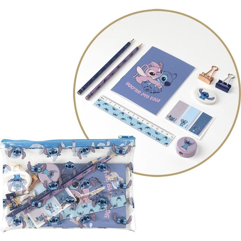 CERDÁ LIFE'S LITTLE MOMENTS,Set Papeterie Stitch Comprend une Trousse, un Cahier, un Crayon, Couleur, un Taille-Crayon, une Gomm