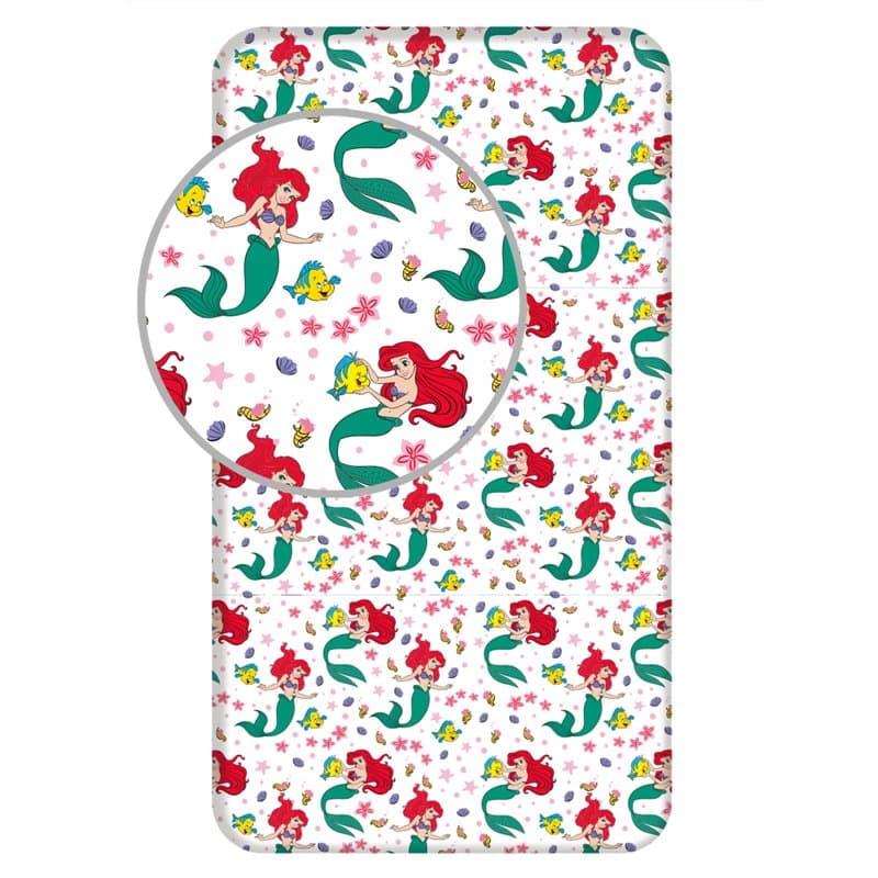 Jerry Fabrics Drap-Housse Simple Ariel Friends – Parure de lit 100% Coton – Confortable et Respirant – Mignon Motif Princesse Di