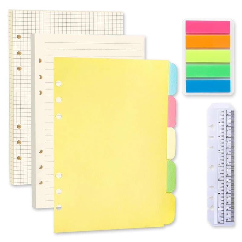 2 Paquets A5 Recharge Papier, 6 Trous Feuillets Mobiles Refill Paper, 120 Feuilles Recharge Ligné Papier pour A5 Classeur Carnet