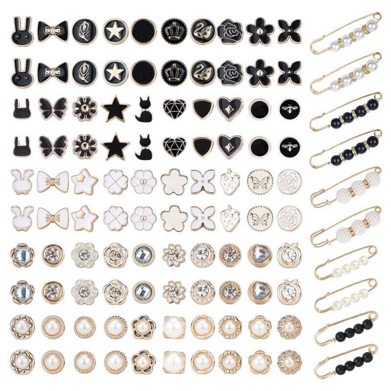 PYSEOSISE Broche de Boutons, 110 Pièces Boutons de Broche de Chemise, Élégantes Broche de Sécurité Broche Femme Vetement pour Ca