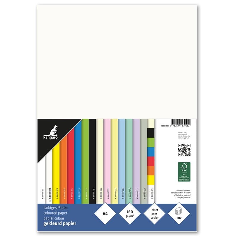 kangaro Lot de 50 feuilles de papier à lettre blanc crème DIN A4 160 g/m² FSC mix – Papier à lettre DIY K-0039-020, 29,7 x 21 x