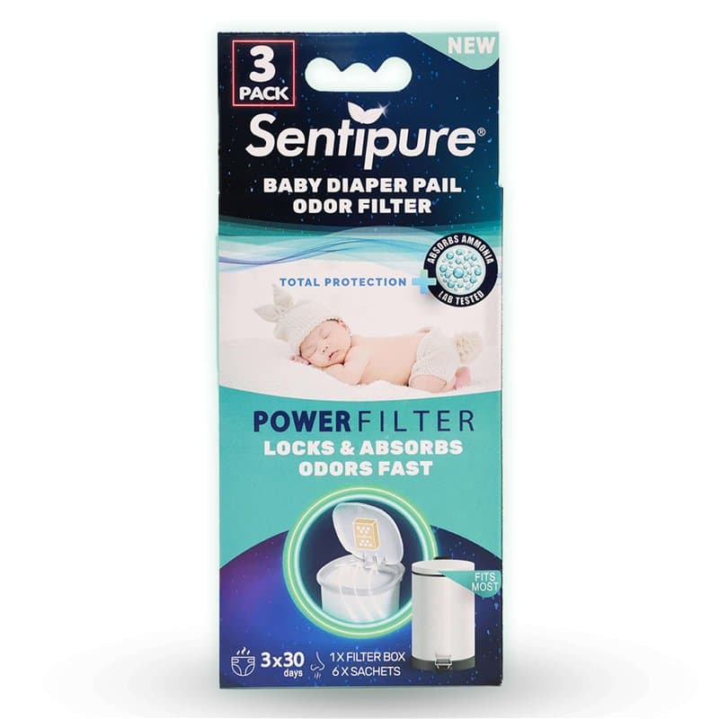 Sentipure® Filtre anti-odeurs pour seau à couches - absorbe mauvaises odeurs, les gaz d'ammoniac dangereux, compatible avec seau
