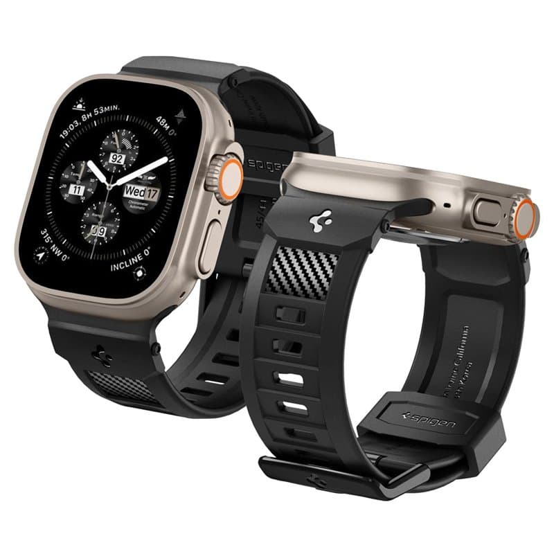 Spigen Rugged Band Bracelet Compatible avec Apple Watch Ultra 2/1 49mm, Series 10 46mm, Series 9/8/7/6/5/4/SE 45mm, 44mm - Noir