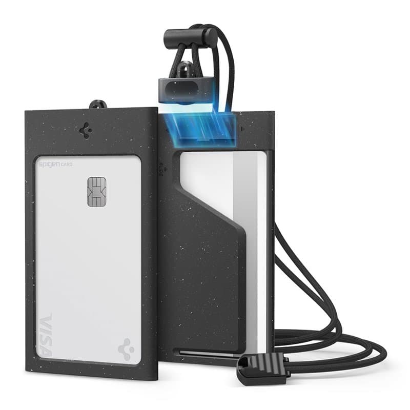 Spigen Porte Badge MagSlide avec ruban Pochette verticale pour badge Lanyard amovible, pour Le Travail, L'école - Noir