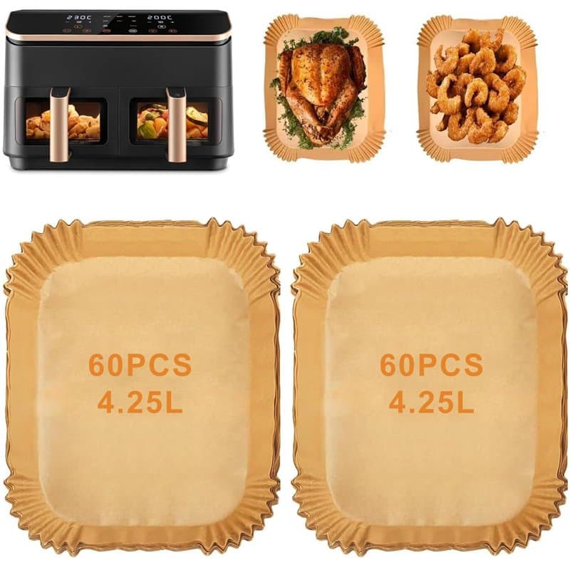 Lot de 120 feuilles de cuisson Airfryer pour COSORI Dual Zone Air Fryer 8,5 l, Cookwise 9 L, papier sulfurisé pour Friteuse à ai