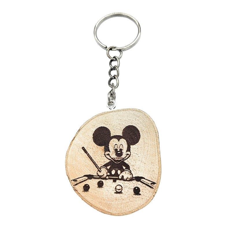 Promotech - Magnifique porte-clés Majic Mouse - Fabriqué à la main et gravé au laser en bois naturel (Snooker Mickey), Bois natu