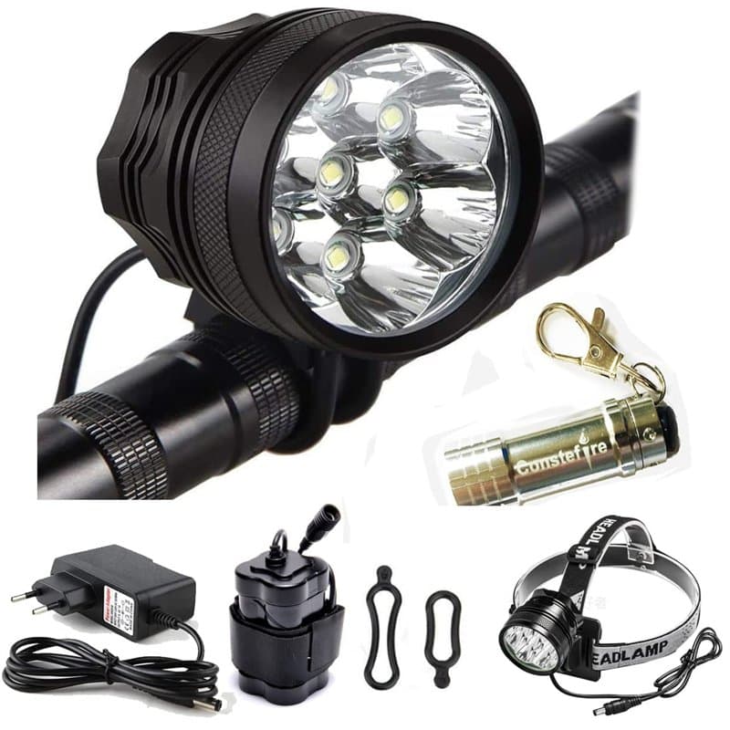 Lumière Lampe Velo LED Puissantes, Eclairage VTT Phare Vélo Rechargeable Etanche Lampe Vélo 9000 LM(7 LED 3 Modes), Kit Eclairag