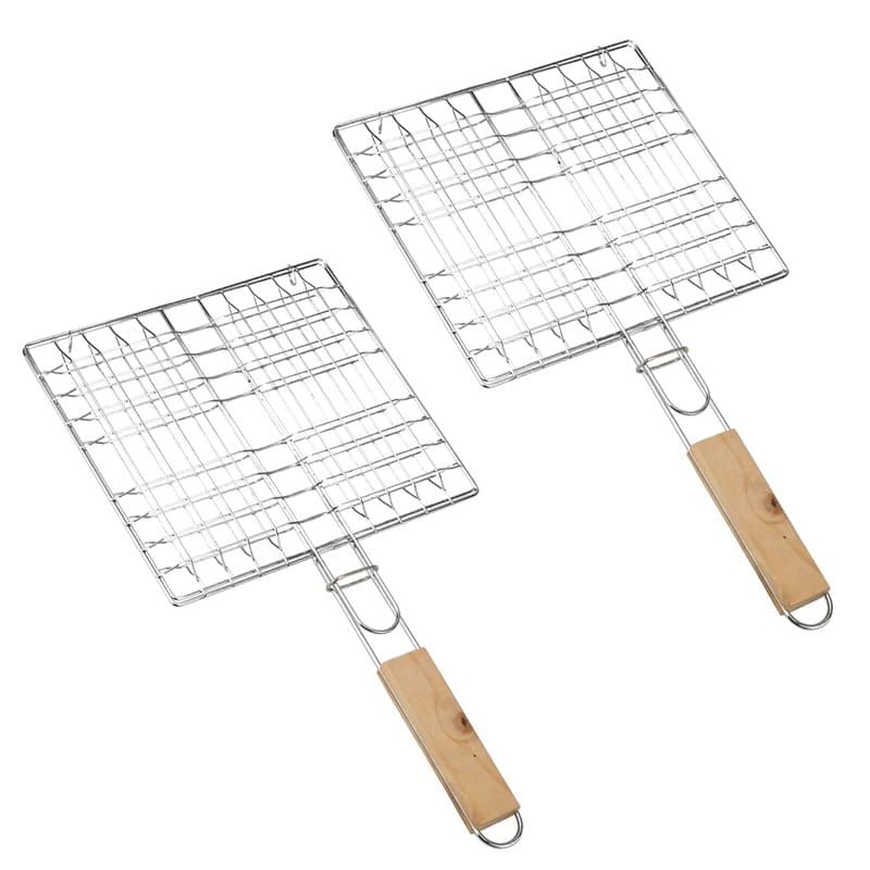 Universel Grille de Barbecue Portable Griller Panier Griller Panier avec Poignée en Bois Grilles de Poisson Pliables Barbecue av