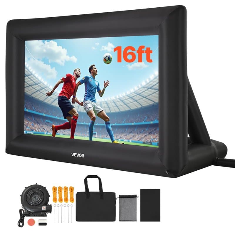 VEVOR Écran de Projection Gonflable Diagonale de 488 cm, Format 16:9, en 600D Lavable, avec Sac de Rangement Portable, Installat